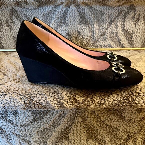 EUC Taryn by Taryn Rose Kerrin Black Shimmer Wedge Heels Shoes Size 8 M - Picture 3 of 8